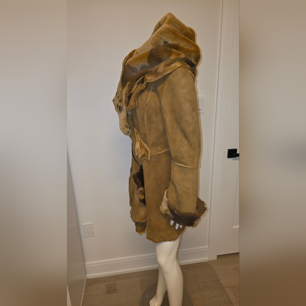 Rare Unique Designer Sheepskin Coat Raw Edges With Bag - Picture 4 of 16